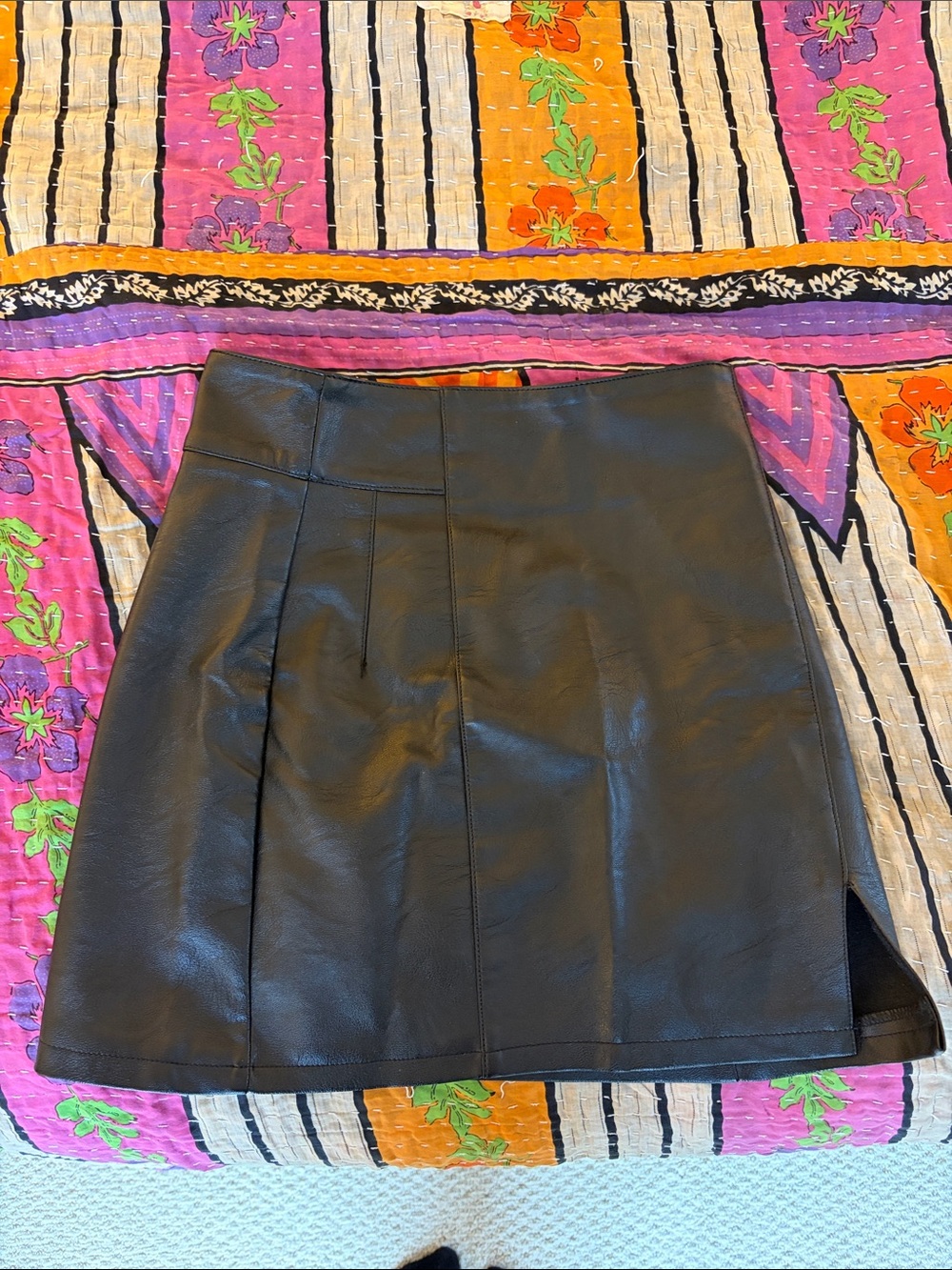 Topshop Black Faux Leather Mini Skirt with Panel Detailing